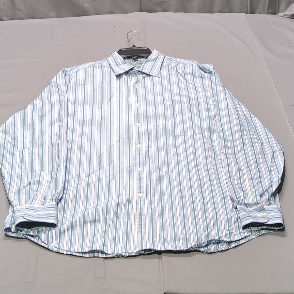 Saks Fifth Avenue Mens XL Blue Green Striped 100% Cotton Button Down Shirt